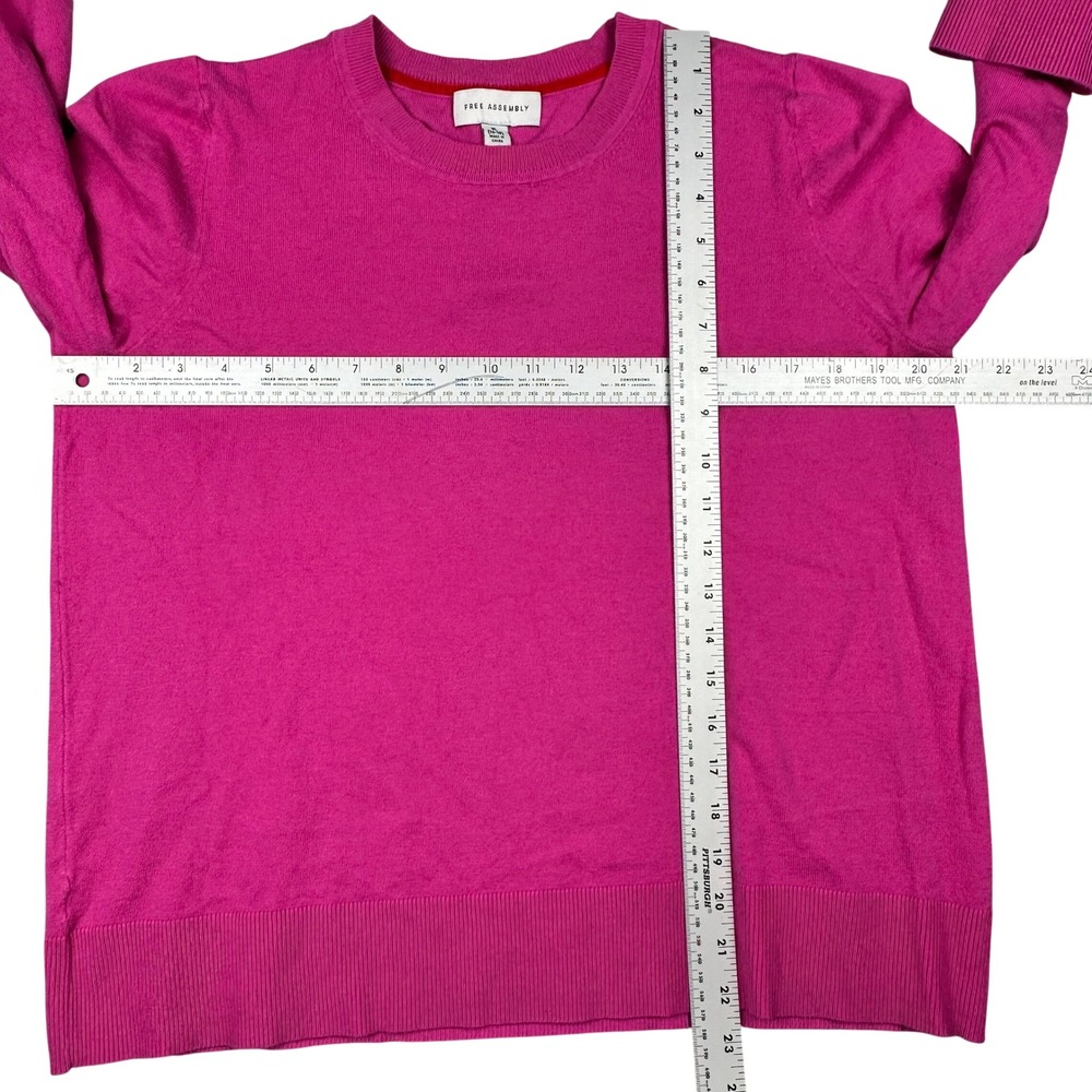Free Assembly Womens Hot Pink Crewneck Ribbed Cuff Knit Sweater Puff Sleeve XL - Picture 3 of 8